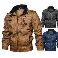 Chaqueta lavada 3D con cuello levantado para hombre, chaqueta moto talla grande, nueva - details 0