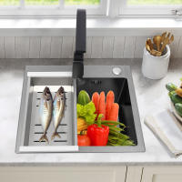 Fregadero de cocina integrado de acero inoxidable 304, juego de residuos, grifo de cocina, 38x28x19cm/15x11x7, 48 pulgadas - details 3