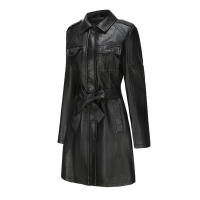 Gabardina cortavientos de piel sintética para mujer, chaquetas con cinturón, abrigo largo medio - details 36