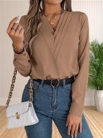 Blusa elegante de oficina de negocios para mujer, camisas elegantes de manga larga con cuello en V en capas, Tops de trabajo 2024 - details 0