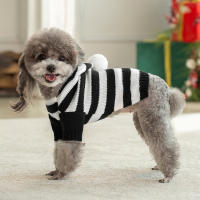 Suéter de punto a rayas para perros y gatos pequeños y medianos, ropa con capucha para mascotas, trajes para cachorros de Navidad, Otoño e Invierno - details 7