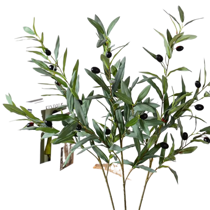 Rama de olivo Artificial de 4 tenedores, hoja de olivo simulada elegante de plástico hecha a mano, olivo falso de 95cm, decoración de jardín al aire libre - 1