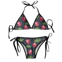 Traje de baño triangular para mujer Conjunto de bikini con cordones Traje de baño sexy con cuello halter Pushup Cherry - details 0