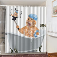 Cortinas De Ducha divertidas para baño, decoración con ganchos, impermeables, 3D tela De poliéster, lindo gato, dinosaurio - details 18
