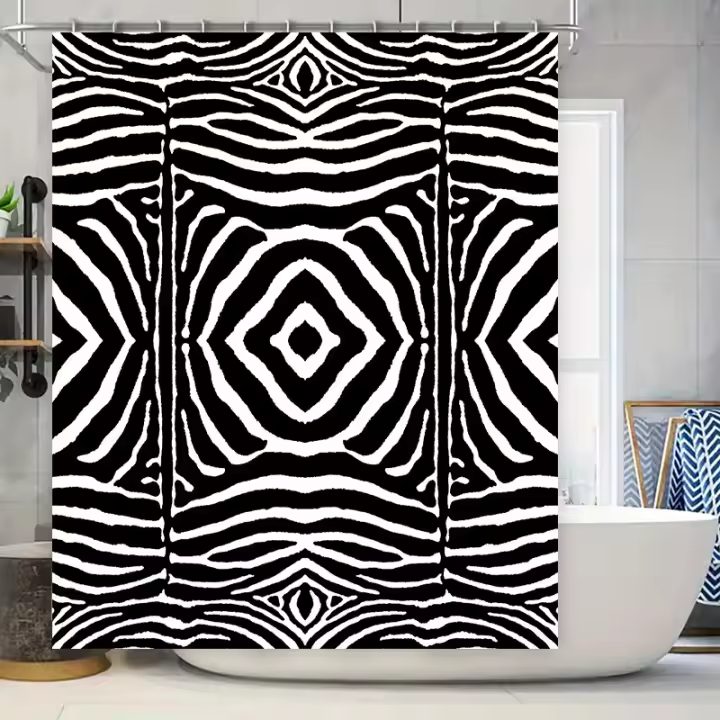 Cortina de ducha geométrica moderna con estampado de cebra, decoración de baño, efecto 3D impermeable, personalizable para renovación de baño, hogar - 1