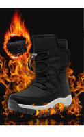 Botas de nieve impermeables para mujer, botines de piel cálida, con plataforma, color negro, a la moda, Invierno - details 5