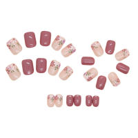 Uñas Falsas Brillantes con Estampado de Flor Vintage Cubierta Completa de Uñas Cortas con Pegamento para Experto de Salón y Mujeres No Expertas - details 5