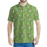 Polo con estampado 3D de dibujos animados de zombies para hombre, top Haruku de manga corta con cuello y botones, Eye of the Brain, verano - details 5
