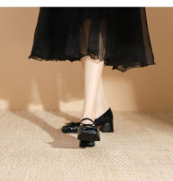 Zapatos individuales de tacón grueso cosidos con lazo de nuevo estilo, zapatos de mujer de tacón medio. - details 18