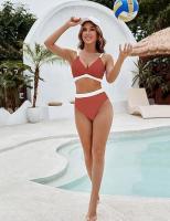 Traje de baño de dos piezas con bloques de color para mujer Bikini sexy con control de barriga y cintura - details 6