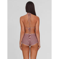 Conjunto de dos piezas de bikini a rayas sexy estilo vacacional americano Lianlianbuwang, top halter y shorts para chica atractiva - details 12