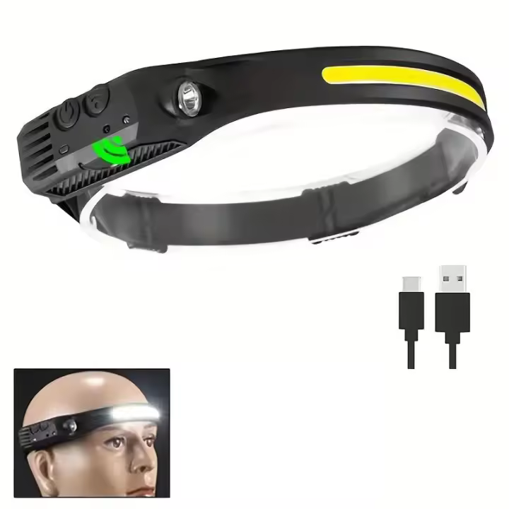 Linterna Frontal LED Potente Recargable USB Con Sensor Para Camping Pesca Y Correr 5 Modos Luz COB Ángulo De Haz 60 °   impermeable - 1