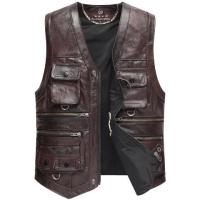 Chaleco de cuero para hombre, resistente al viento en otoño e invierno, chaleco hip-hop con cuello en V, sin mangas de color sólido punk para hombre - details 6