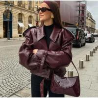 Chaqueta de Cuero Casual para Mujer Manga Larga, Pecho Ancho, Cinturón, Moda Otoño 2024 - details 12