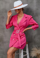 Vestido de traje informal para mujer, chaqueta de manga de tres cuartos, cuello en V, botones, Rosa S - details 4