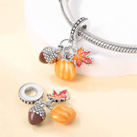 Colgante Charm Bead Plata de Ley 925 Calabaza Hoja de Arce Colgantes de Avellana Pulsera Original para Hacer Joyas Regalo del Día de San Valentín - details 2