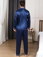 Conjunto de Pijama de Seda para Hombres Ropa de Dormir de Manga Larga Pijama de Satén para Dormir en Casa Talla Grande Disponible Ropa de Olla para Hombres - details 8
