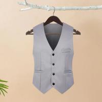 Chaleco Formal sin mangas con bolsillos, traje masculino de un solo pecho, chaleco informal para fiesta, Bar, vestido de banquete, chaleco de traje de Color sólido - details 3