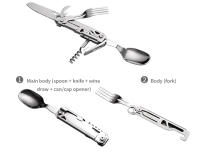 Cuchillo Plegable de Acero Inoxidable 420 con Bolsillo Multifuncional Portátil con Tenedor y Cuchara para Supervivencia al Aire Libre y Camping Herramientas de Mano Desmontables - details 2