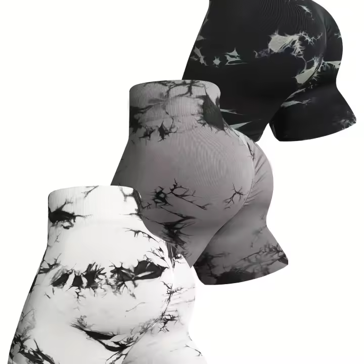 Deportes de tres piezas para mujer, pantalones cortos de cintura alta, entrenamiento, yoga - 1