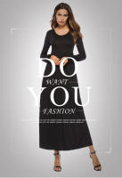 Vestido de primavera 2025 para mujer, estilo europeo y americano, talla grande, cintura alta, manga larga, color sólido, estilo swing. - details 0