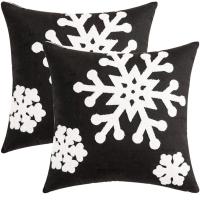 Funda de Almohada de Copo de Nieve Navideño Grande 45x45cm Diseño de Bordado de Lana - details 10