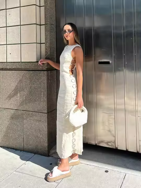 Vestido con anillo de hierro para mujer, Vestido Sexy sin mangas con cuello redondo, ropa de calle de moda para fiesta - 1