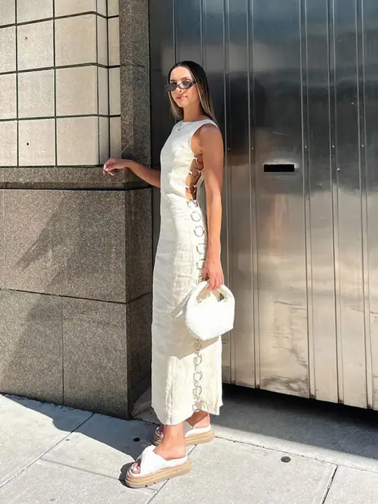Vestido con anillo de hierro para mujer, Vestido Sexy sin mangas con cuello redondo, ropa de calle de moda para fiesta - 1
