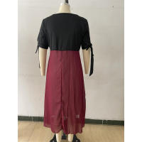 Primavera Verano nuevo vestido de manga media Irregular de dos piezas falso con cuello en V de talla grande para mujer - details 9