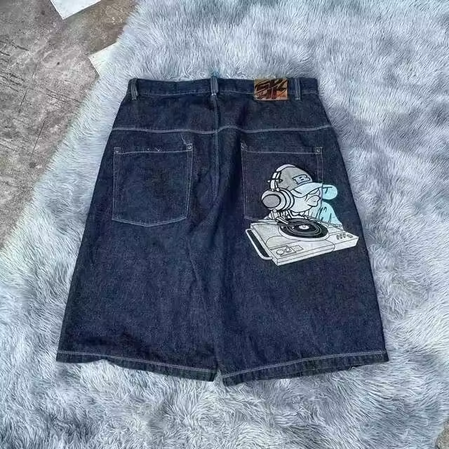 Estilo Gótico Callejero Y2K Pantalones Sueltos de Cintura Alta, Shorts de Gimnasio, Diamantes Imitados, Lentejuelas, Moda Hip Hop para Hombres y Mujeres - 1