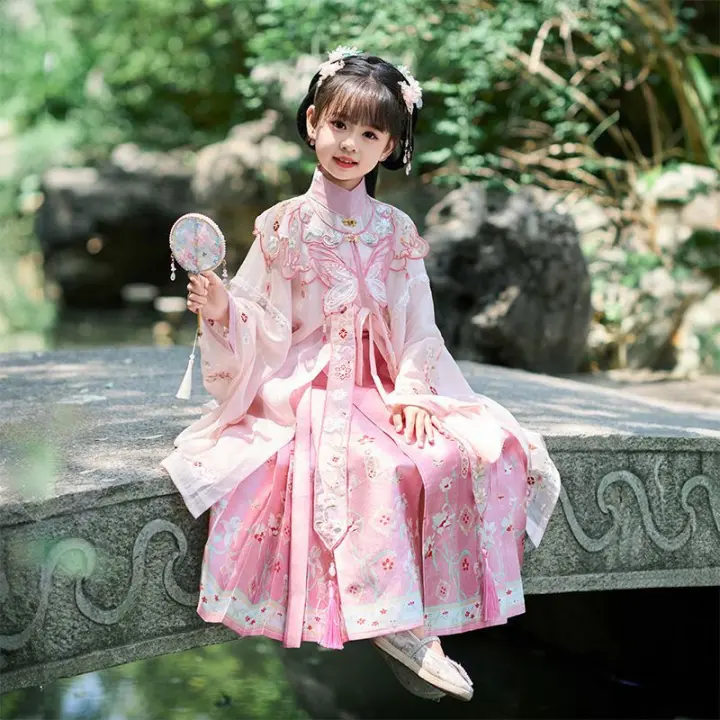 Conjunto rosa Hanfu para niña, horquilla de gama alta con hombro de nube bordado chino de estilo antiguo súper inmortal de la dinastía Ming para niña - 1