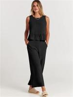Conjunto casual de verano para mujer, top sin mangas plisado y pantalones cortos de pierna ancha - details 62