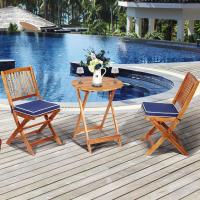 Set de Bistró con 3 Piezas Plegables, Mesa y Sillas Terraza de Madera de Acacia con 2 Cojines Acolchados Extraíbles, Muebles de Exterior para Patio Jardín Veranda Balcón (Azul Oscuro) - details 1