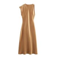 Vestido asimétrico con textura de satén francés para mujer, falda larga de temperamento versátil, moda de verano, 2024 - details 1