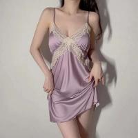 Daeyard - Lencería sexy de satén para mujer, ropa de dormir de seda con cuello en V, Babydoll Ence, vestido de noche - details 3