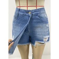 2025 europeo y americano nuevo verano casual temperamento lavado falda de pantalón rasgado azul claro pantalones cortos de mezclilla para mujer - details 2