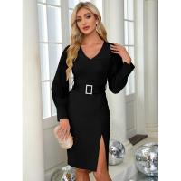 Falda larga para mujer, vestido elástico de color liso, nuevo en vestidos formales - details 15