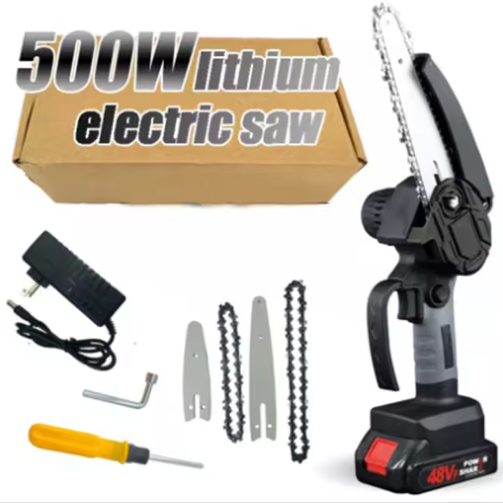 Cadena de Motosierra Eléctrica Mini 4/6 Pulgadas 21V 500W con Batería Recargable de 1/2 Mano para Tallado de Madera y Jardinería Herramienta de Podar - 1