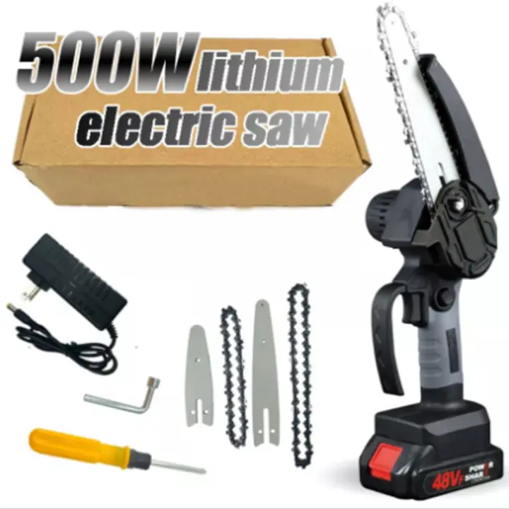 Cadena de Motosierra Eléctrica Mini 4/6 Pulgadas 21V 500W con Batería Recargable de 1/2 Mano para Tallado de Madera y Jardinería Herramienta de Podar - 1