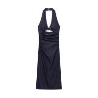 Vestido largo de verano con diseño hueco PB&ZA2025, cuello en V, sin mangas, cintura alta, ajustado, cuello halter, espalda descubierta, ropa nueva para mujer. - details 1