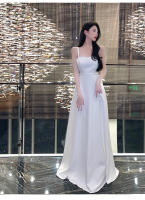 Vestido de noche blanco, vestido de tirantes francés, vestido largo sexi con cuello en V y espalda abierta, falda para la playa elegante y delgada - details 5