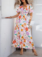 2025 Primavera / Verano Casual Bomisia Vacaciones Estilo Estampado Contraste Color Cuello en V Cintura alta Vestido de manga corta - details 12