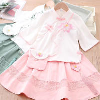 Novedad de verano y primavera para niños, conjunto de ropa étnica para niñas Hanfu de algodón y lino mejorado estilo República de China - details 5