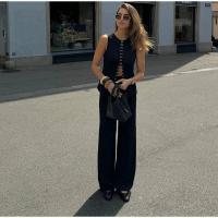 Conjunto de Chaleco sin Mangas para Mujer Cintura Alta, Pantalones Rectos, Botones de Metal, Cuello Cuadrado Moda de Alta Calidad - details 4