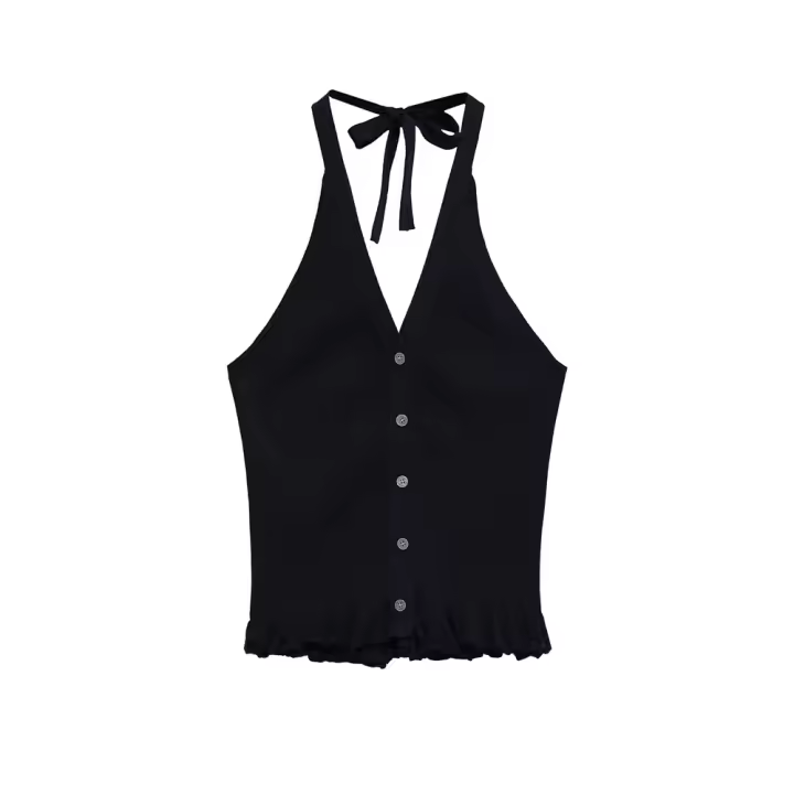 Nuevo Top de Colchón Halter para Mujer PB&ZA 2025 Versátil Casual con Botón Corto y Decoración - 1