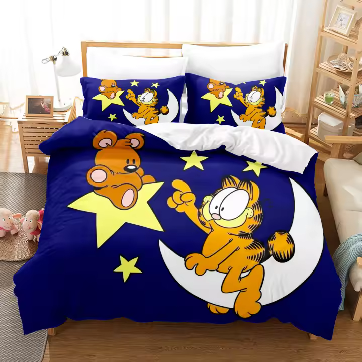 Juego de Ropa de Cama de Anime Garfield Tamaño Twin Conjunto de Cama Impreso de Dibujos Animados - 1