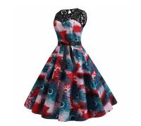 Lace patchwork summer women a line elegant vintage party dress with belt - details 66