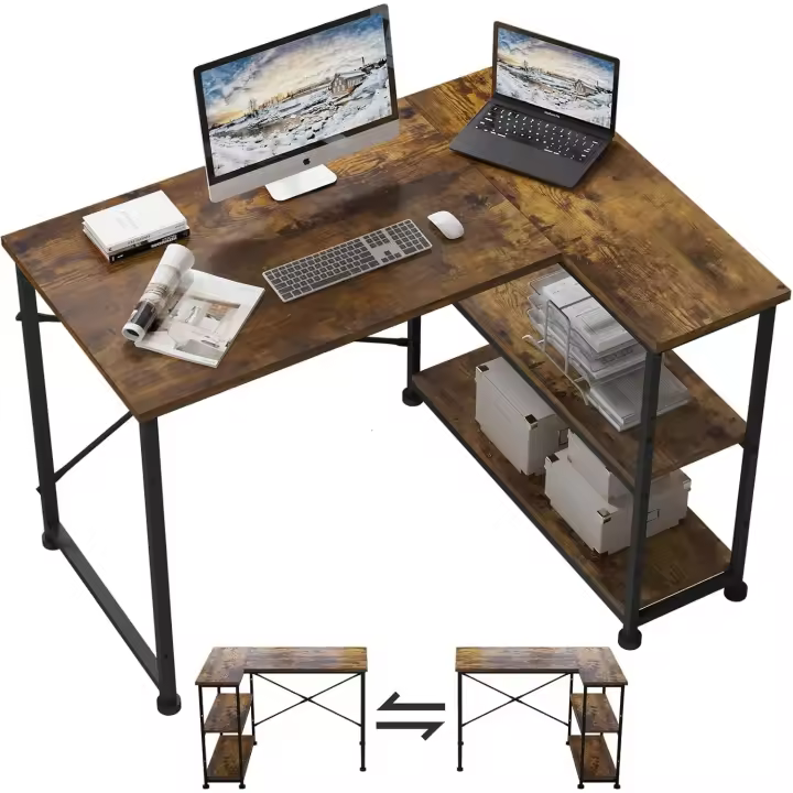 Mesa Ordenadora L Almacenamiento de Escritorio de Esquina con Estante Reversible - 1