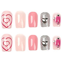 Uñas falsas dulces con decoración estereoscópica del corazón Material respetuoso del medio ambiente y seguro para Nail Art Experi - details 0