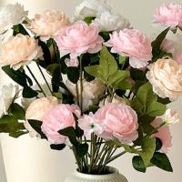 2 uds realista 3 cabezas flor de peonía Artificial 64CM DIY peonía flor simulada flores artificiales de seda para decoración de boda en casa - details 15